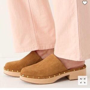 J. Crew Tan Suede Mules with Gold Studs